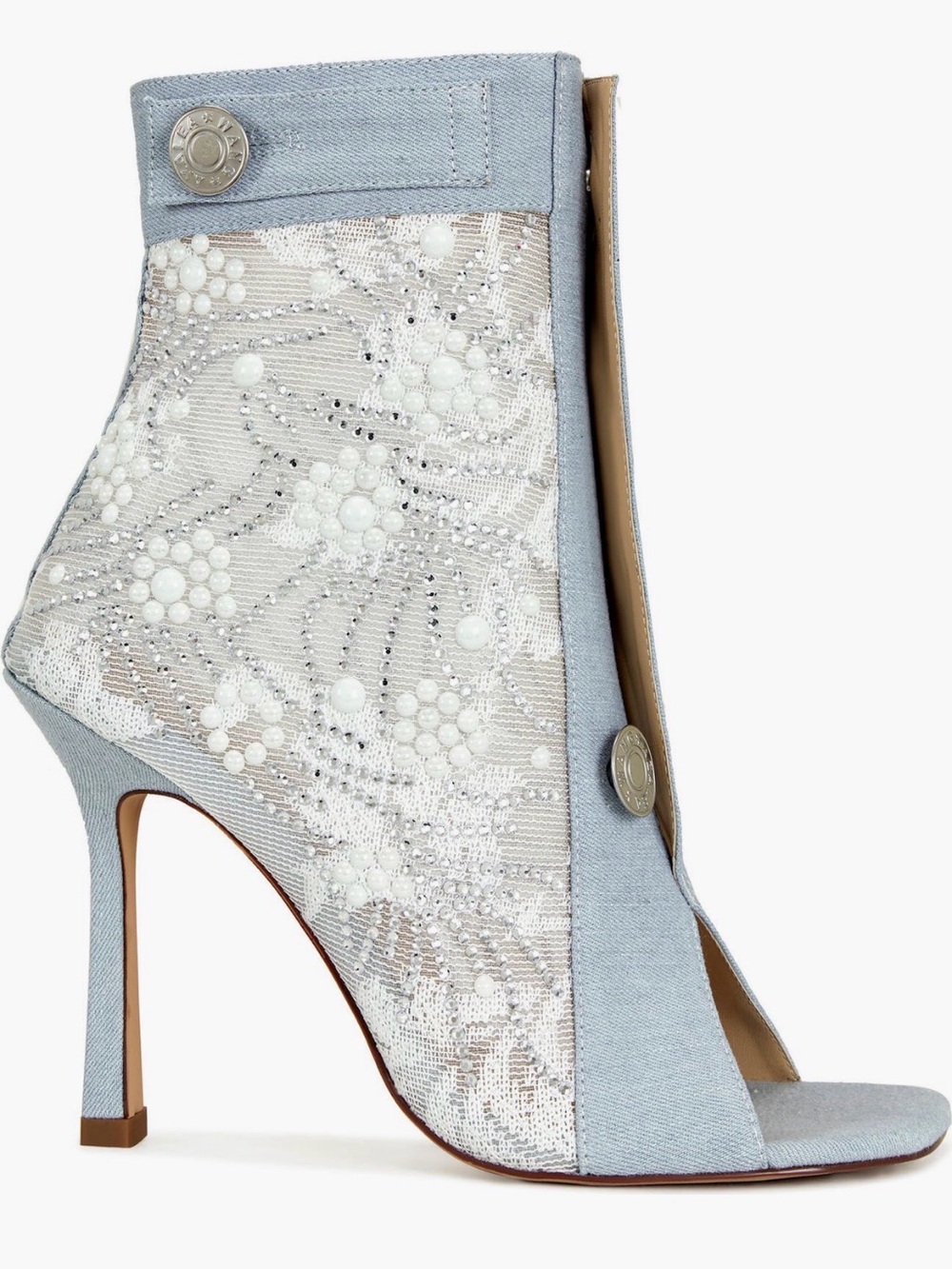 Light Blue Embellished Open-Toe Ankle Boot